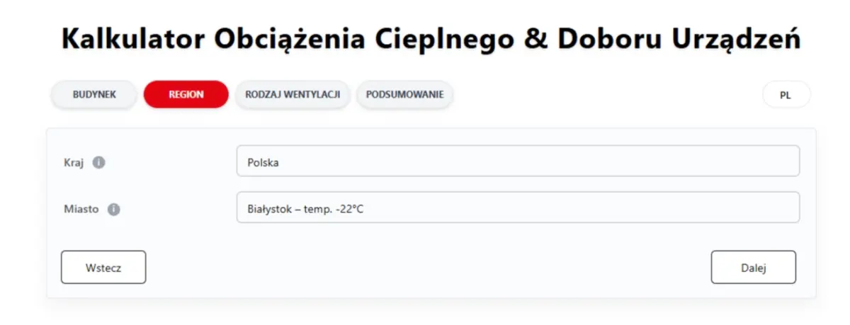 sekcja wyboru strefy klimatycznej w jakiej się znajduje użytkownik